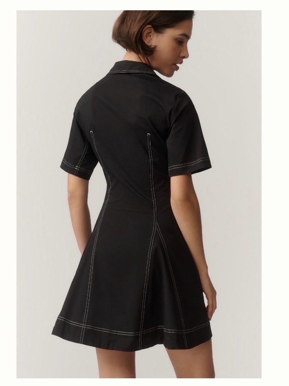EXQUISE CONTRAST STITCH MINI DRESS IN BLACK - Picture 2 of 9
